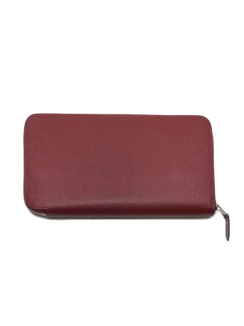 Hermes Azap Long Silk'in Bordeaux Red Silver Wallet